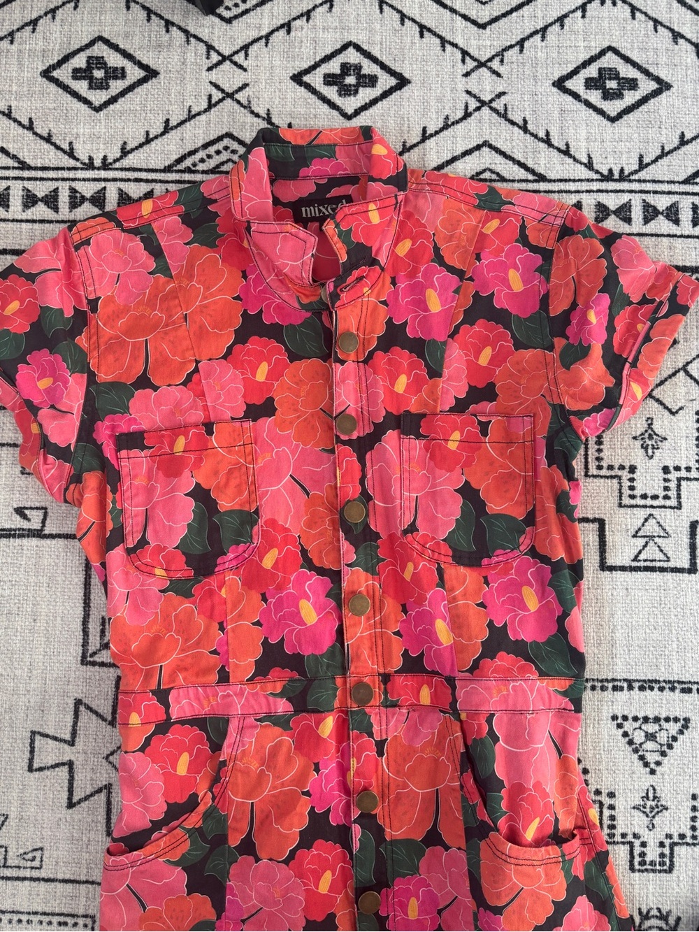 $228 Mixed by Nasrin Colorful Floral Classic Jumpsuit in Ruby Size Medium - Picture 8 of 14